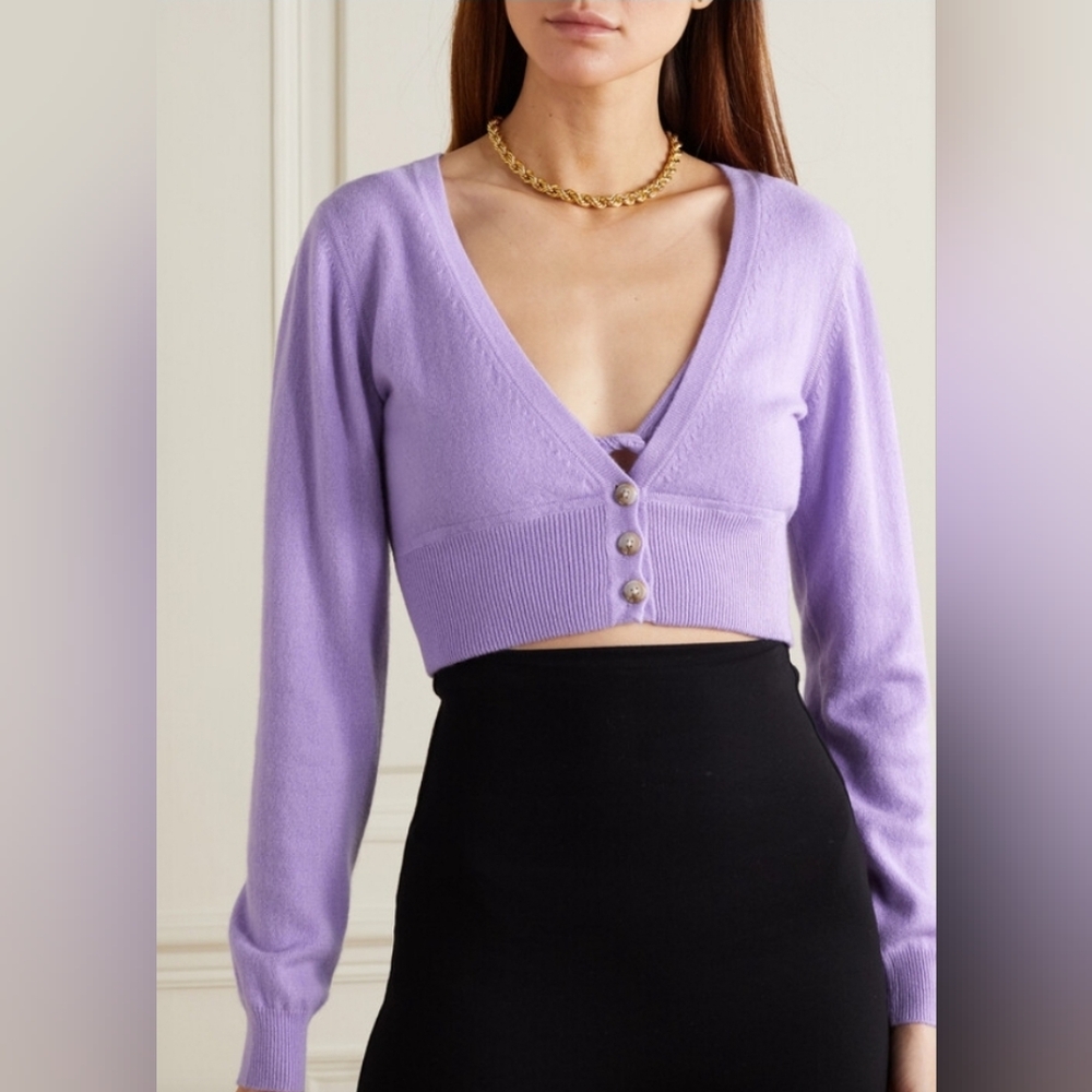 Loulou Studio Cardigan Sz M Medium Lavender Batiki Cashmere Cropped Cardi NWT